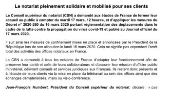 Covid-19 : communiqué du notariat